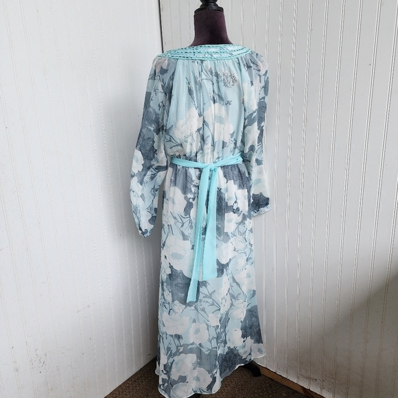 American Glamour Badgley Mischka Dress Womens Long Sleeve Chiffon Beaded Flowy M - Picture 8 of 16